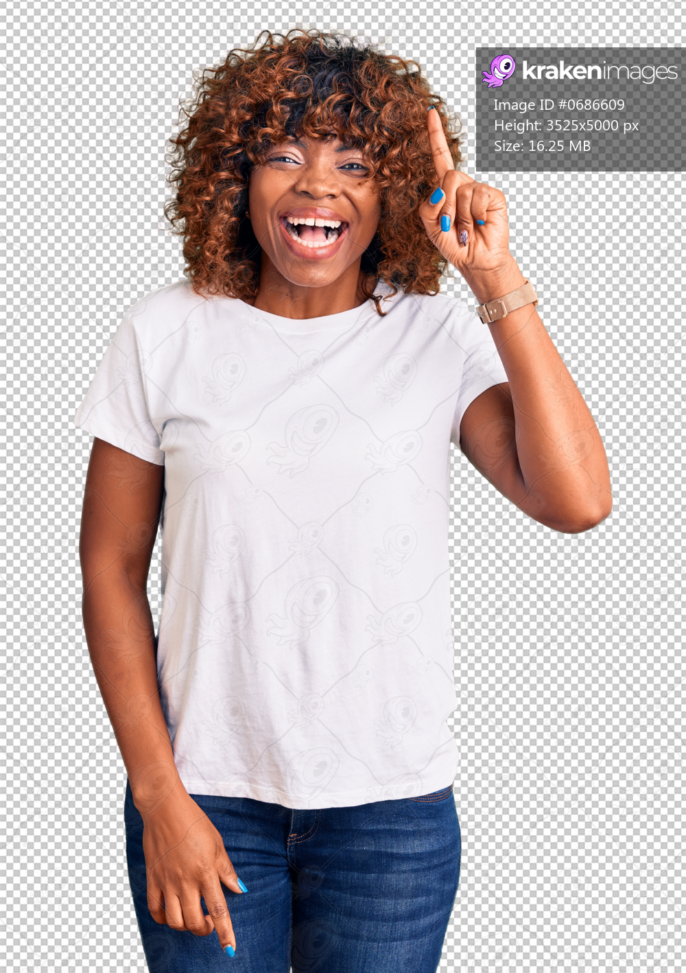 Young african american woman wearing casual white tshirt pointing finger up with successful idea. exited and happy. number one.
