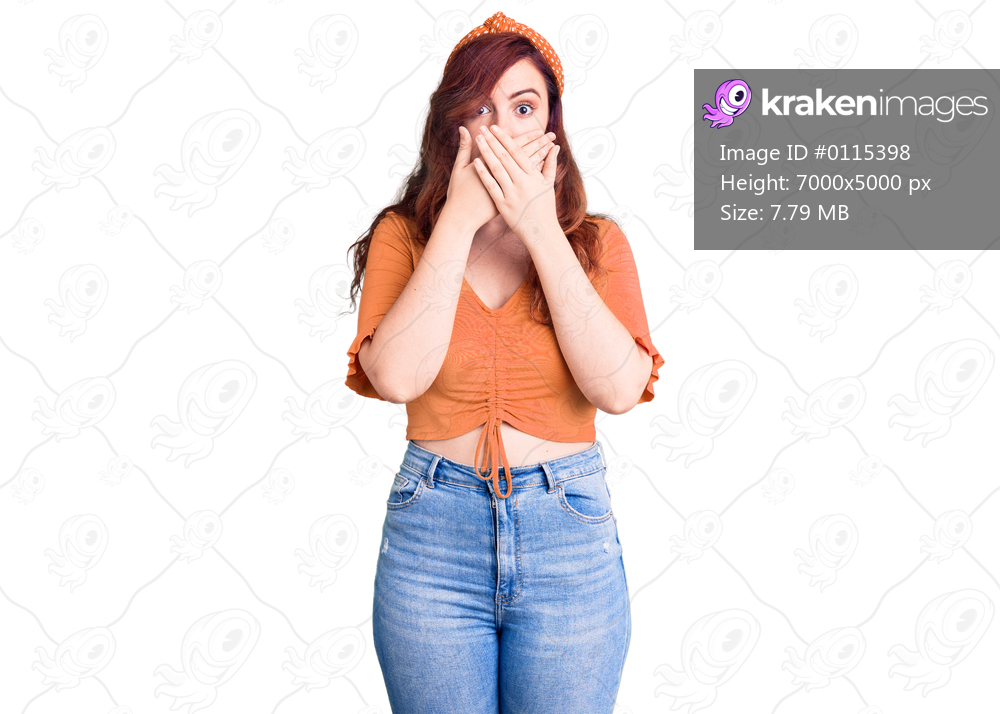 Young beautiful woman wearing casual clothes shocked covering mouth with hands for mistake. secret concept. 