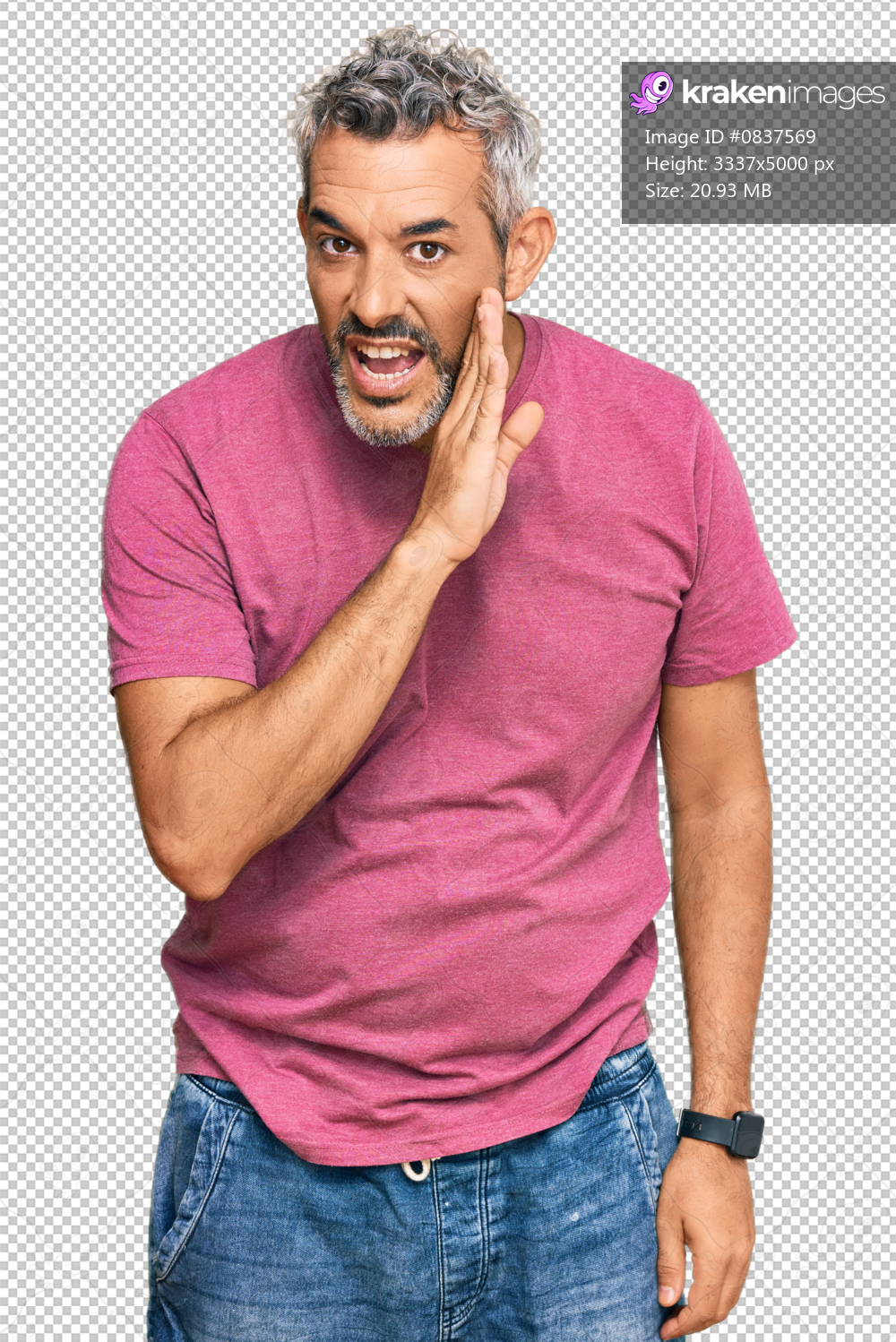 Middle age grey-haired man wearing casual clothes hand on mouth telling secret rumor, whispering malicious talk conversation