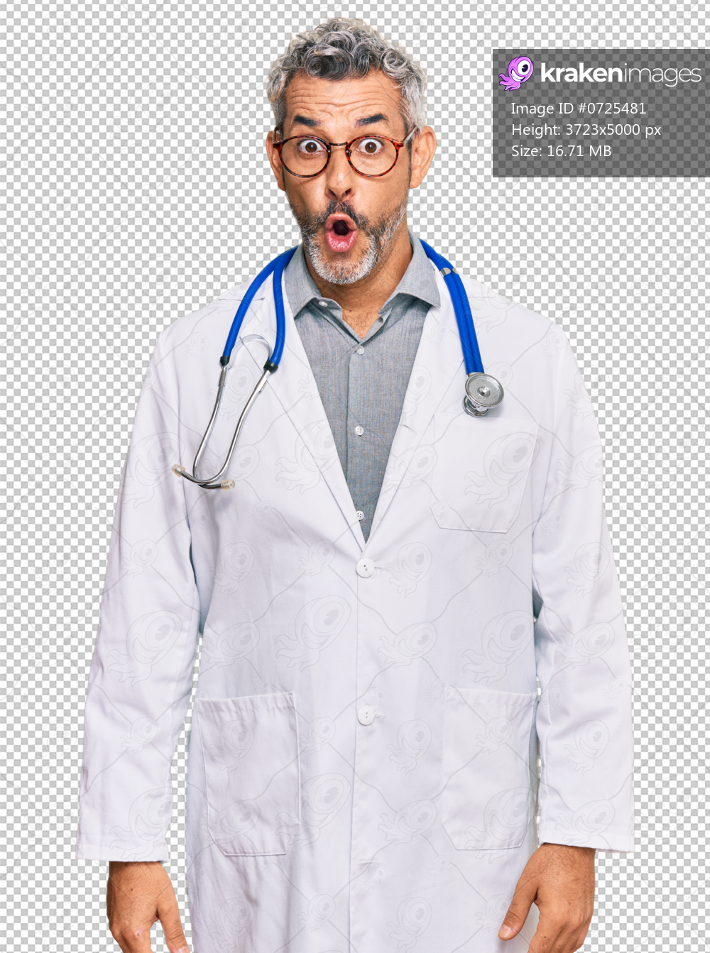 Middle age grey-haired man wearing doctor uniform and stethoscope scared and amazed with open mouth for surprise, disbelief face