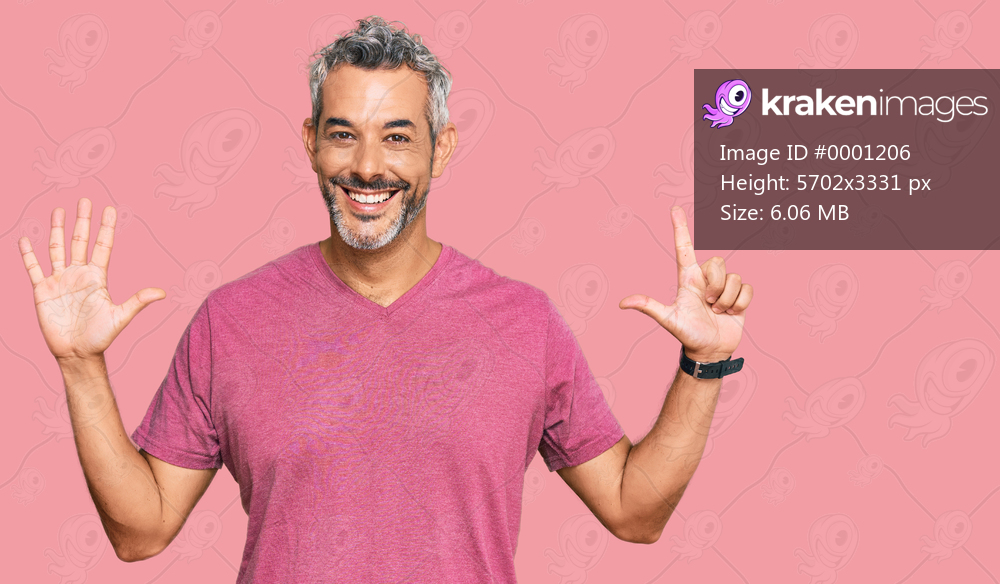 Middle age grey-haired man wearing casual clothes showing and pointing up with fingers number seven while smiling confident and happy. 