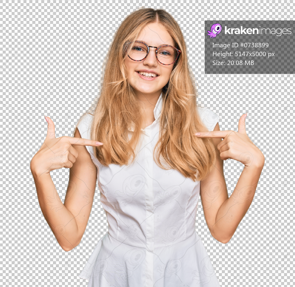 Beautiful young caucasian girl wearing casual clothes and glasses looking confident with smile on face, pointing oneself with fingers proud and happy.