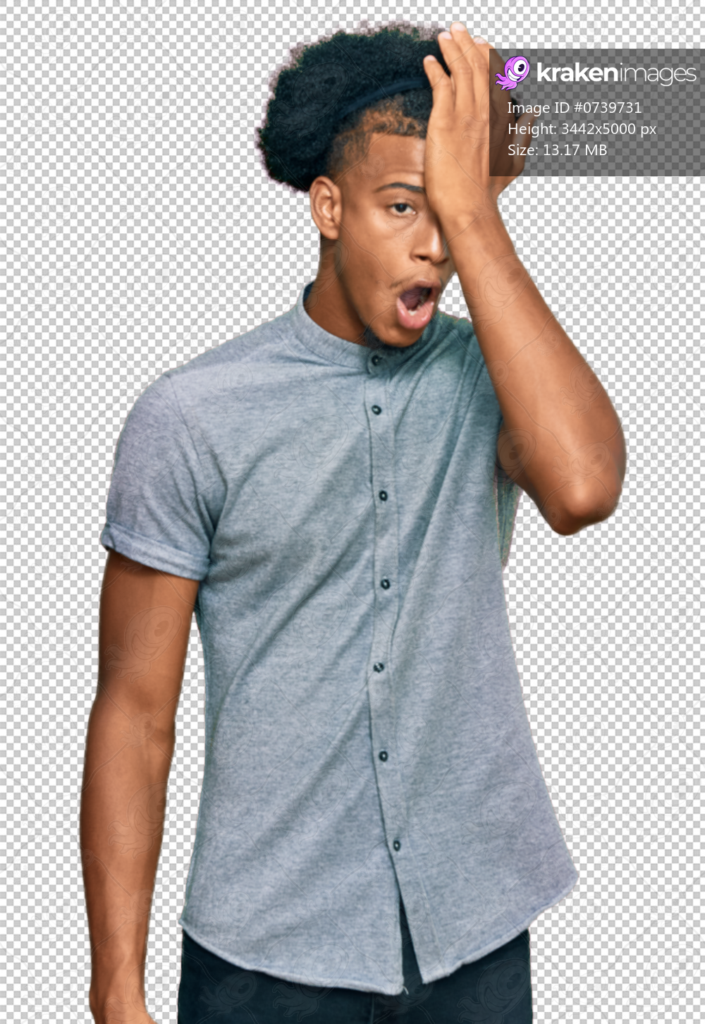 African american man with afro hair wearing casual clothes surprised with hand on head for mistake, remember error. forgot, bad memory concept.