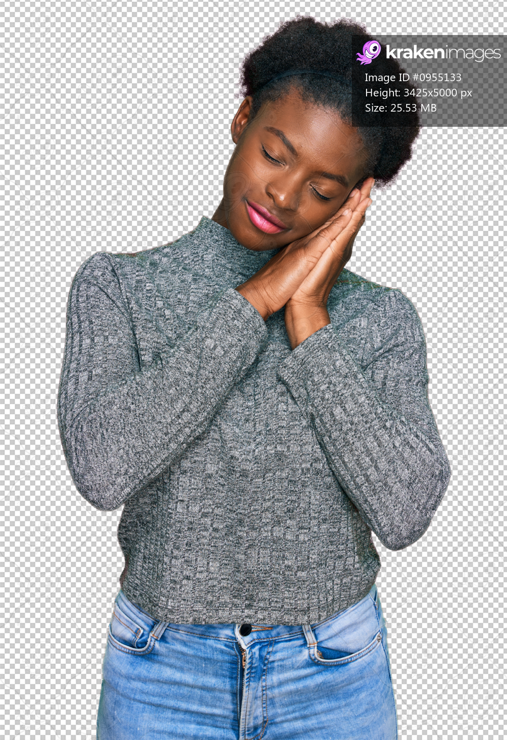 Young african american girl wearing casual clothes sleeping tired dreaming and posing with hands together while smiling with closed eyes.