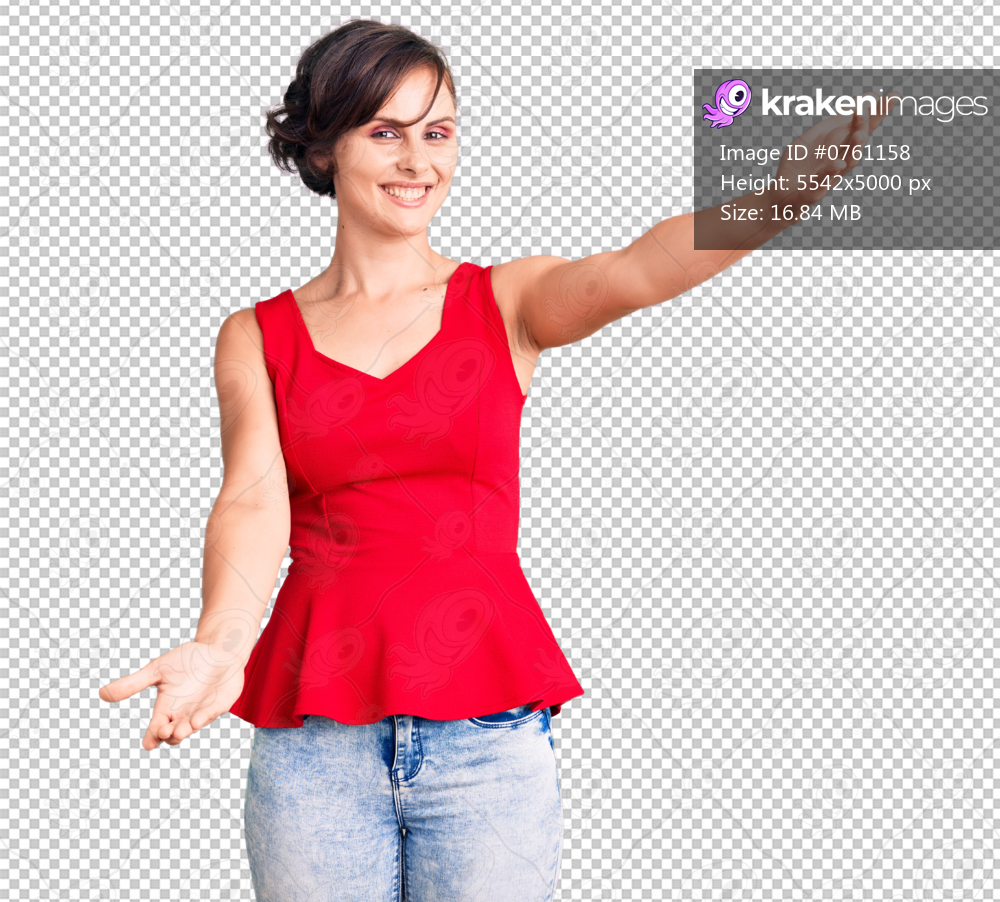 Beautiful young woman with short hair wearing casual style with sleeveless shirt looking at the camera smiling with open arms for hug. cheerful expression embracing happiness.