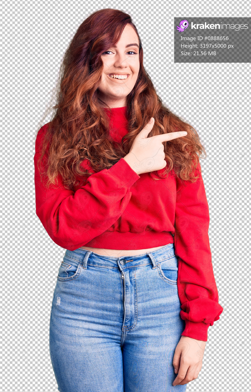 Young beautiful woman wearing casual winter sweater cheerful with a smile of face pointing with hand and finger up to the side with happy and natural expression on face