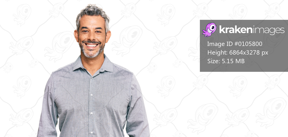 Middle age grey-haired man wearing casual clothes with a happy and cool smile on face. lucky person. 