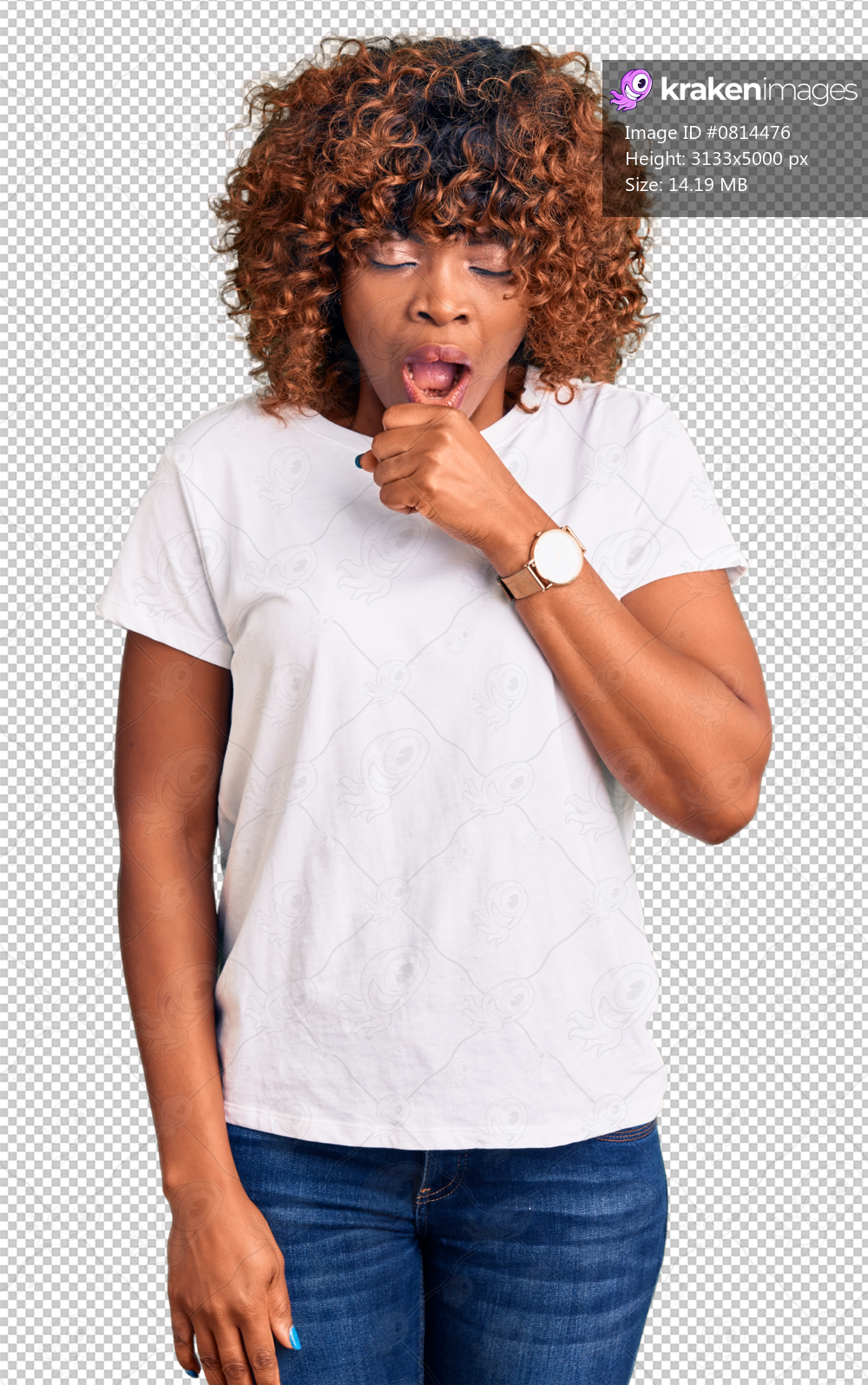 Young african american woman wearing casual white tshirt feeling unwell and coughing as symptom for cold or bronchitis. health care concept.