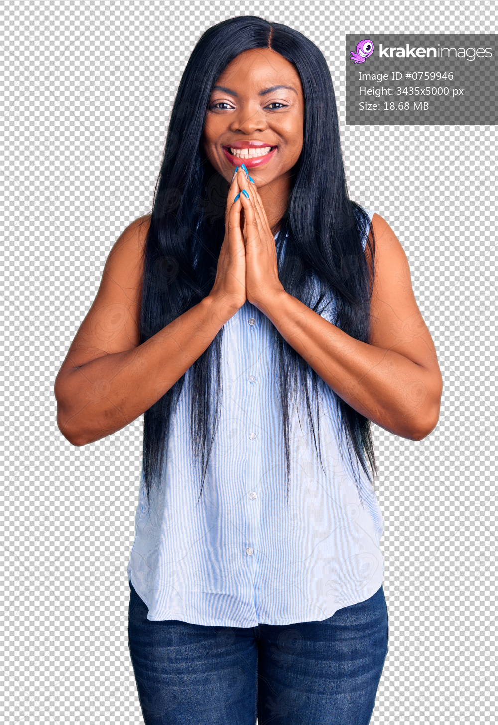 Young african american woman wearing casual clothes praying with hands together asking for forgiveness smiling confident.