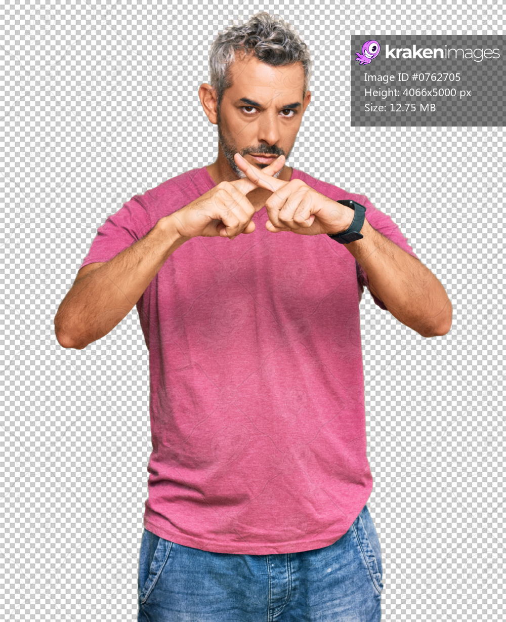 Middle age grey-haired man wearing casual clothes rejection expression crossing fingers doing negative sign