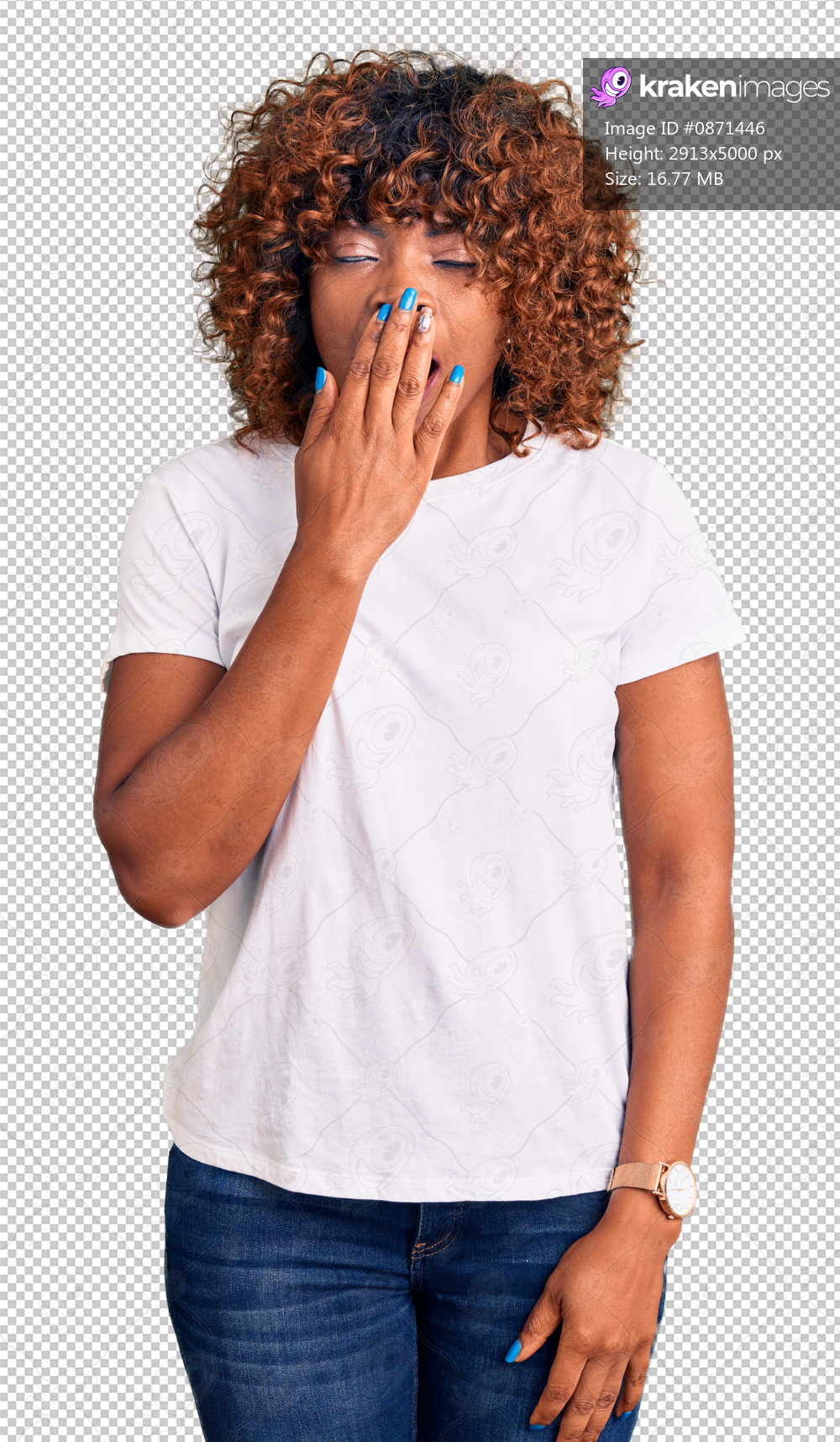 Young african american woman wearing casual white tshirt bored yawning tired covering mouth with hand. restless and sleepiness.