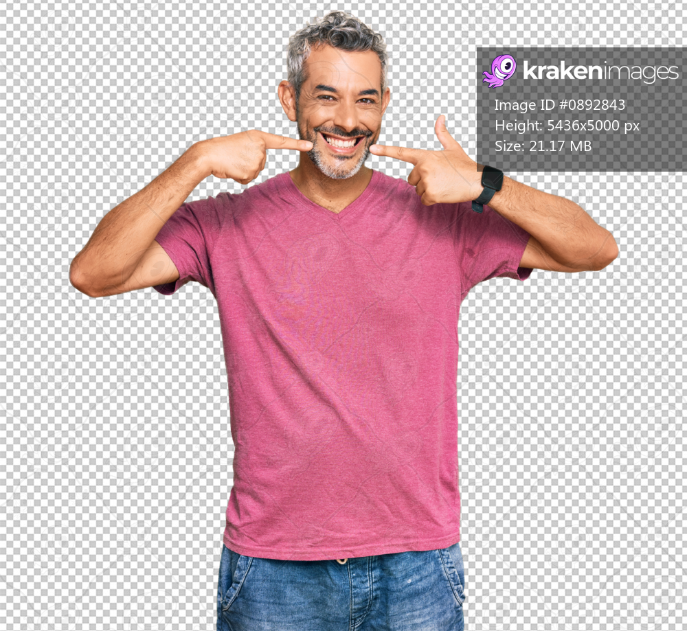 Middle age grey-haired man wearing casual clothes smiling cheerful showing and pointing with fingers teeth and mouth. dental health concept.