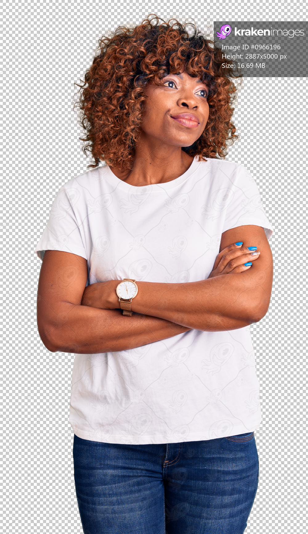 Young african american woman wearing casual white tshirt smiling looking to the side and staring away thinking.