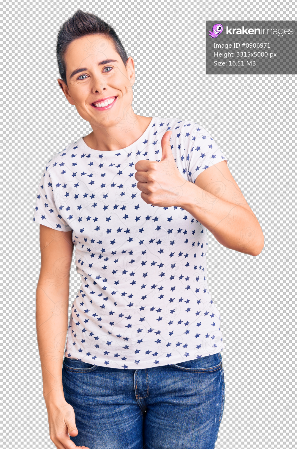 Young woman with short hair wearing casual clothes smiling happy and positive, thumb up doing excellent and approval sign