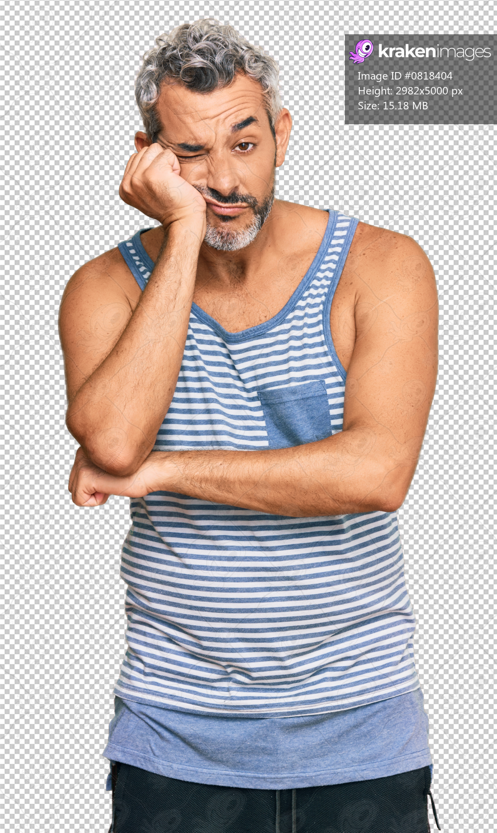Middle age grey-haired man wearing casual style with sleeveless shirt thinking looking tired and bored with depression problems with crossed arms.