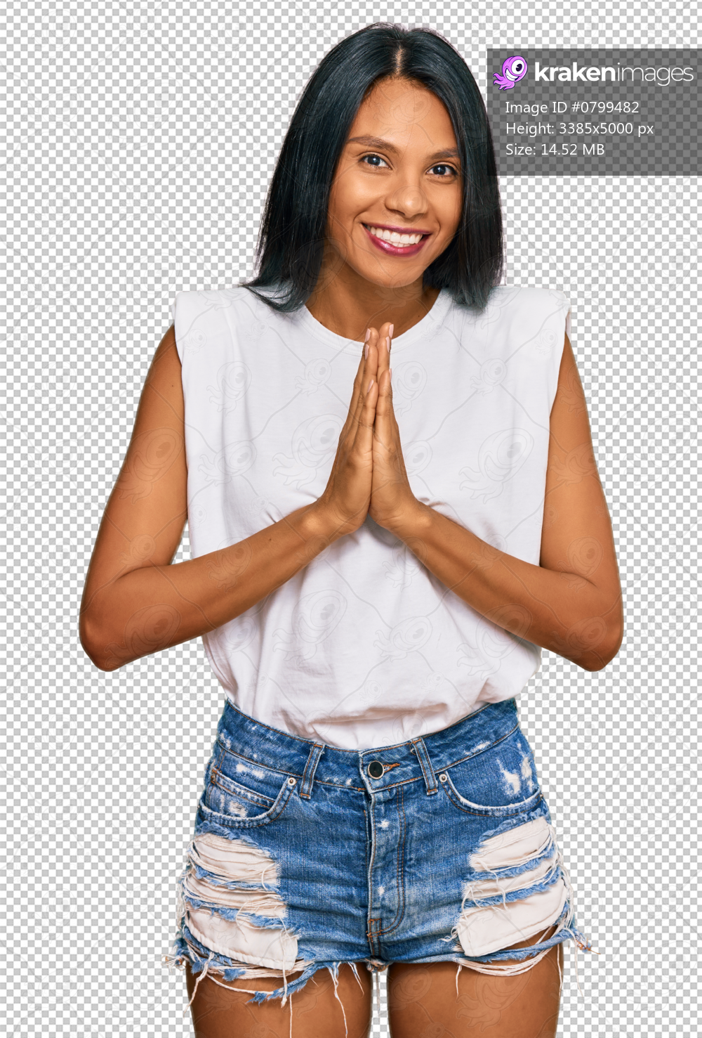 Young african american woman wearing casual clothes praying with hands together asking for forgiveness smiling confident.