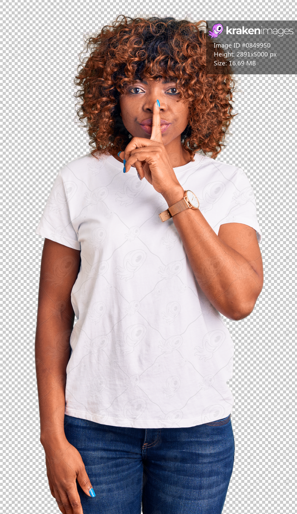 Young african american woman wearing casual white tshirt asking to be quiet with finger on lips. silence and secret concept.