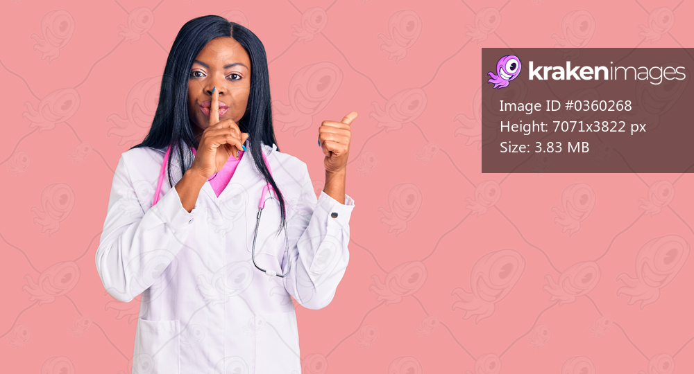 Young african american woman wearing doctor stethoscope asking to be quiet with finger on lips pointing with hand to the side. silence and secret concept. 
