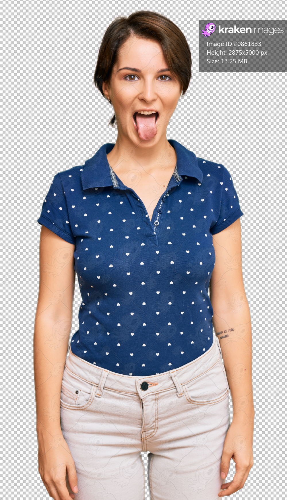Young brunette woman with short hair wearing casual clothes sticking tongue out happy with funny expression. emotion concept.