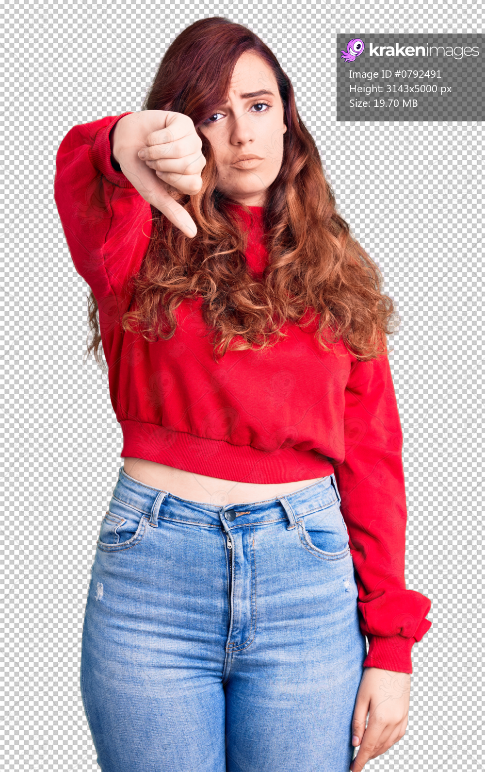 Young beautiful woman wearing casual winter sweater looking unhappy and angry showing rejection and negative with thumbs down gesture. bad expression.