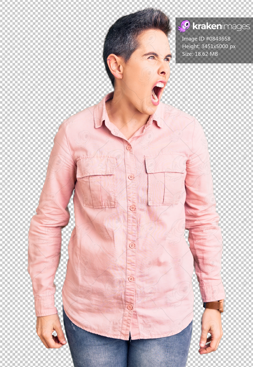 Young woman with short hair wearing casual clothes angry and mad screaming frustrated and furious, shouting with anger. rage and aggressive concept.