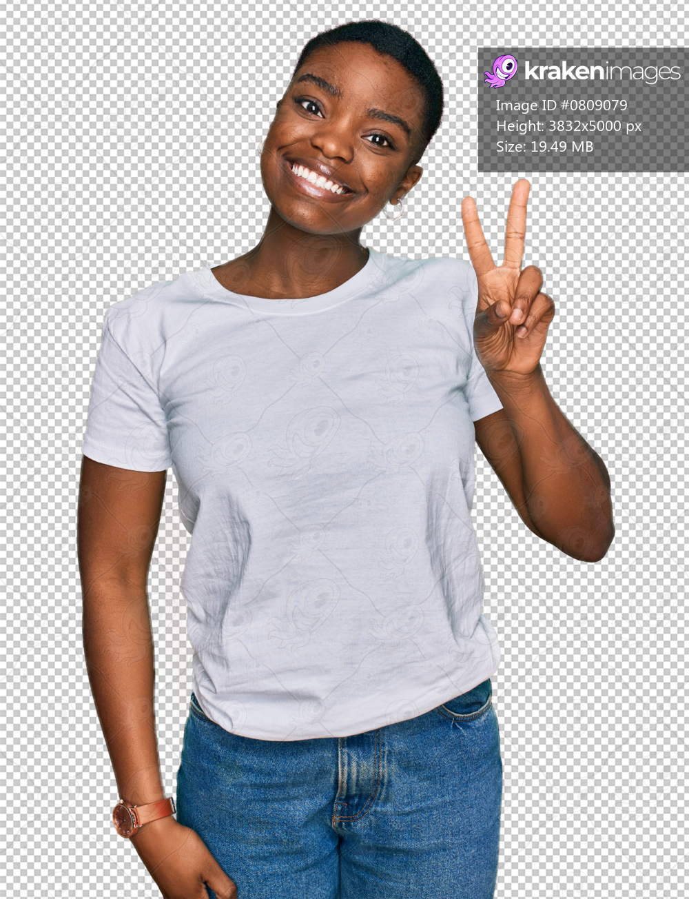 Young african american woman wearing casual white t shirt smiling with happy face winking at the camera doing victory sign with fingers. number two.