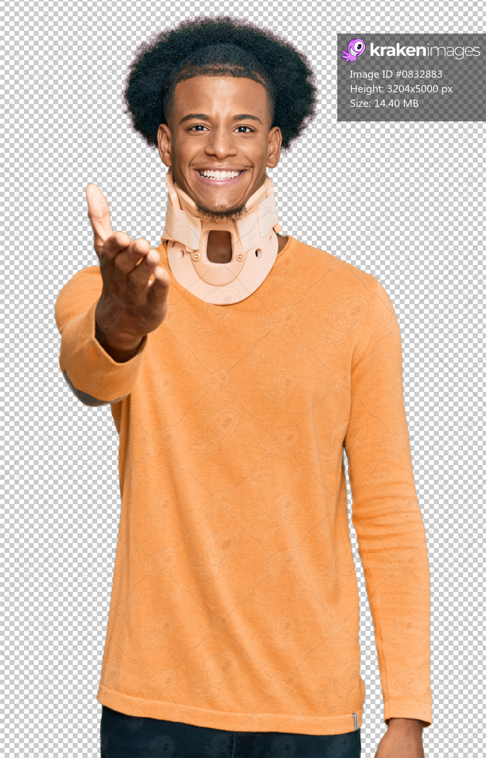 African american man with afro hair wearing cervical neck collar smiling friendly offering handshake as greeting and welcoming. successful business.