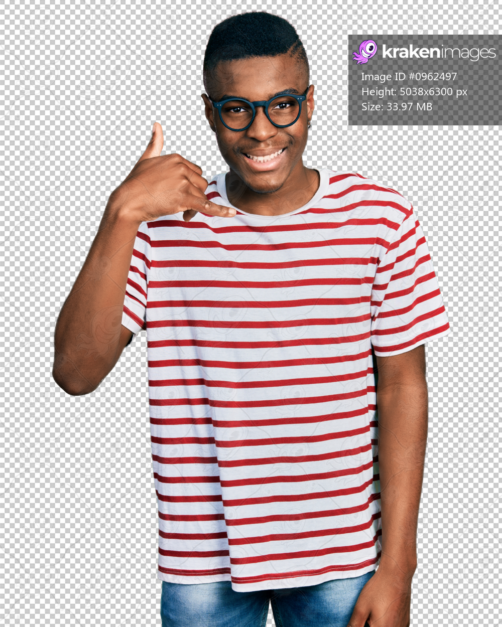 Young african american man wearing casual t shirt and glasses smiling doing phone gesture with hand and fingers like talking on the telephone. communicating concepts.