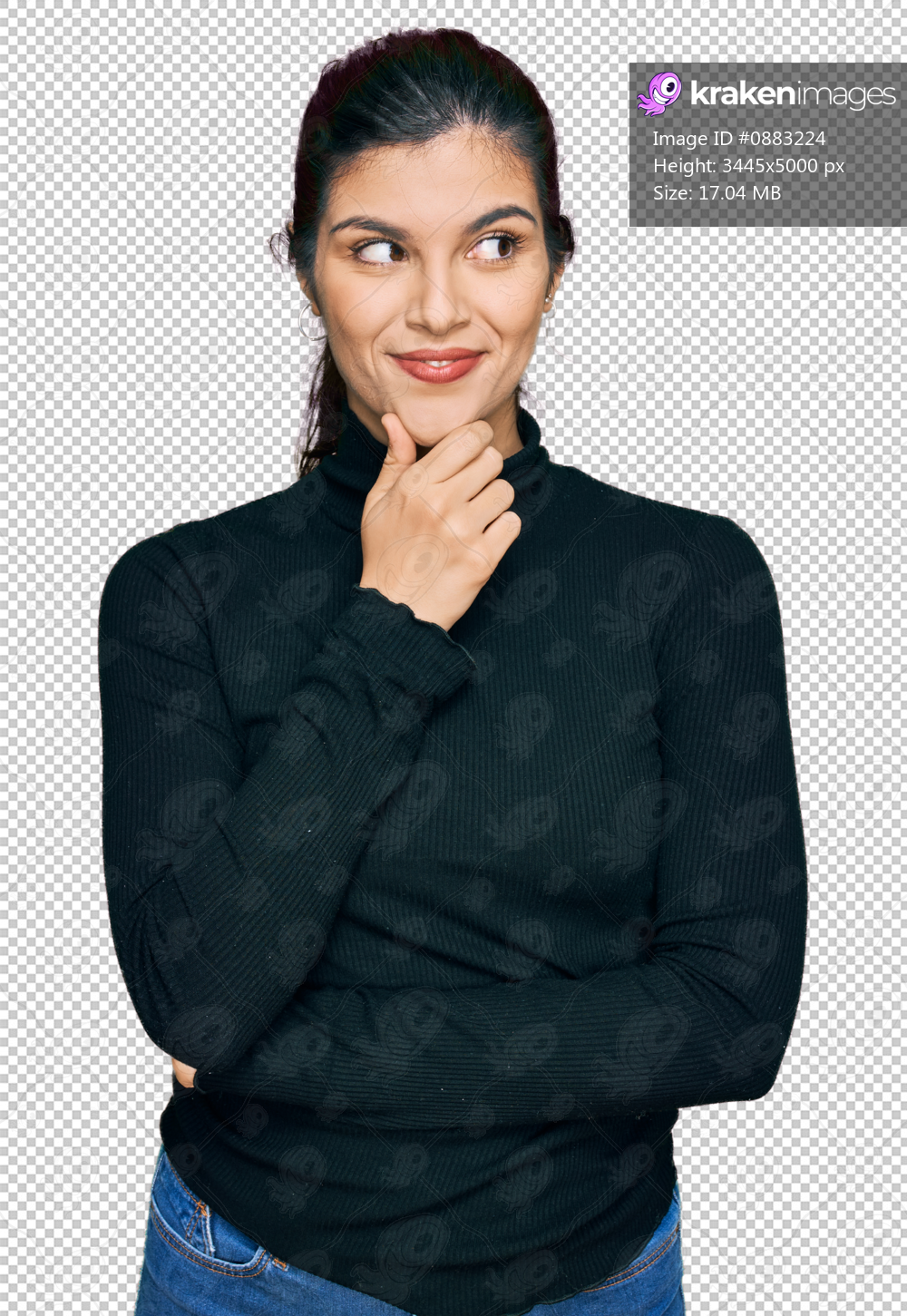 Young hispanic woman wearing casual clothes with hand on chin thinking about question, pensive expression. smiling with thoughtful face. doubt concept.