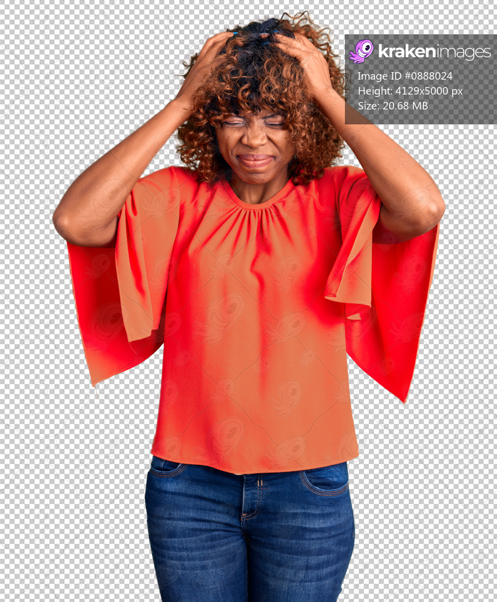 Young african american woman wearing casual clothes suffering from headache desperate and stressed because pain and migraine. hands on head.