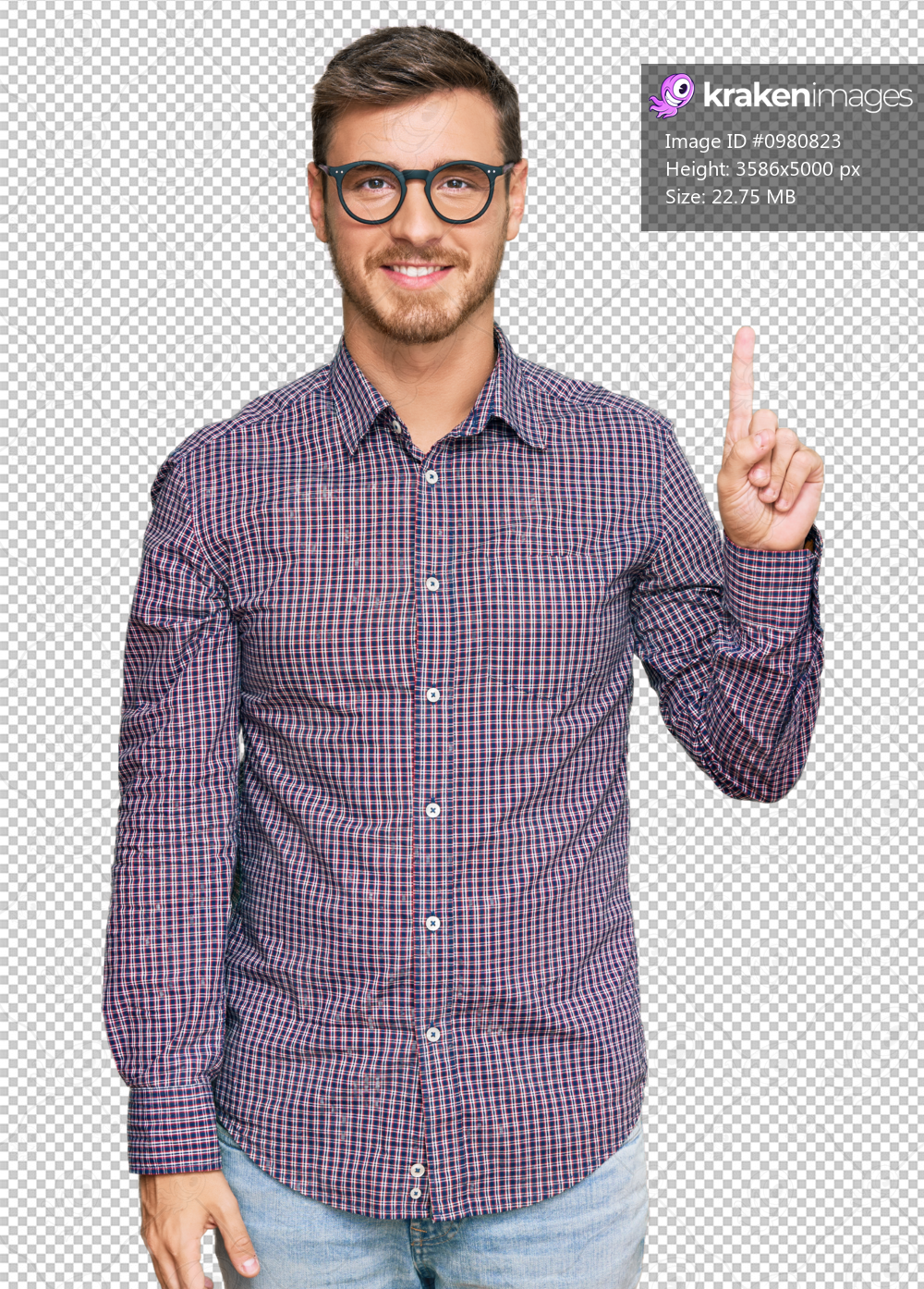 Handsome caucasian man wearing casual clothes and glasses showing and pointing up with finger number one while smiling confident and happy.