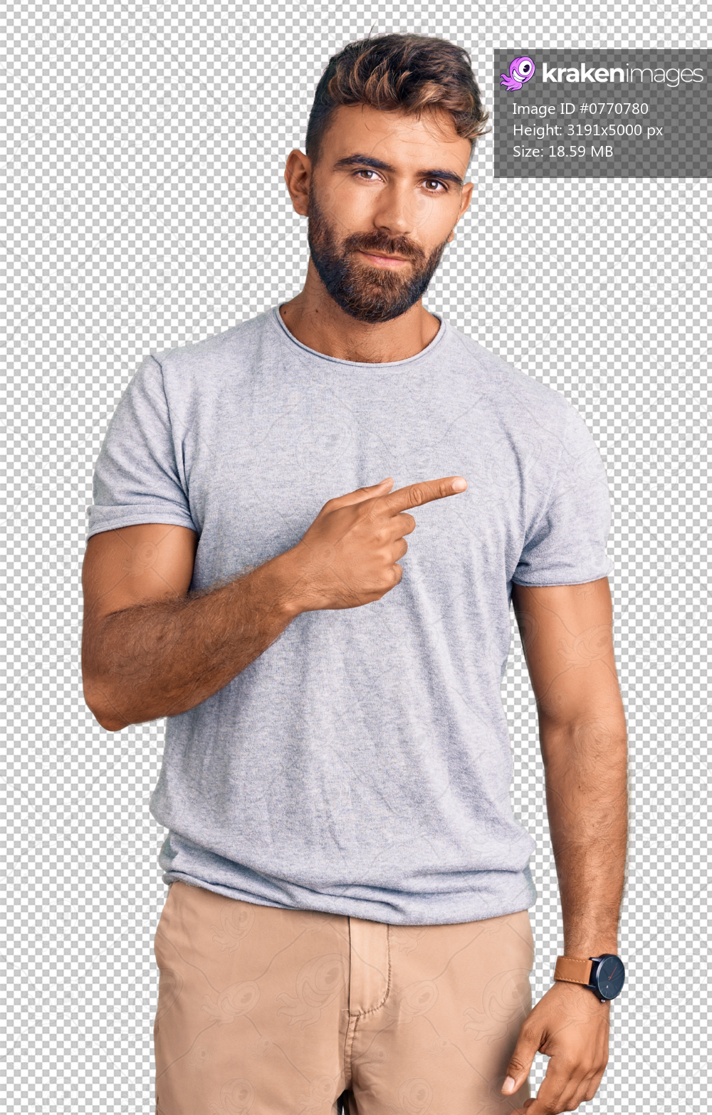 Young hispanic man wearing casual clothes pointing with hand finger to the side showing advertisement, serious and calm face