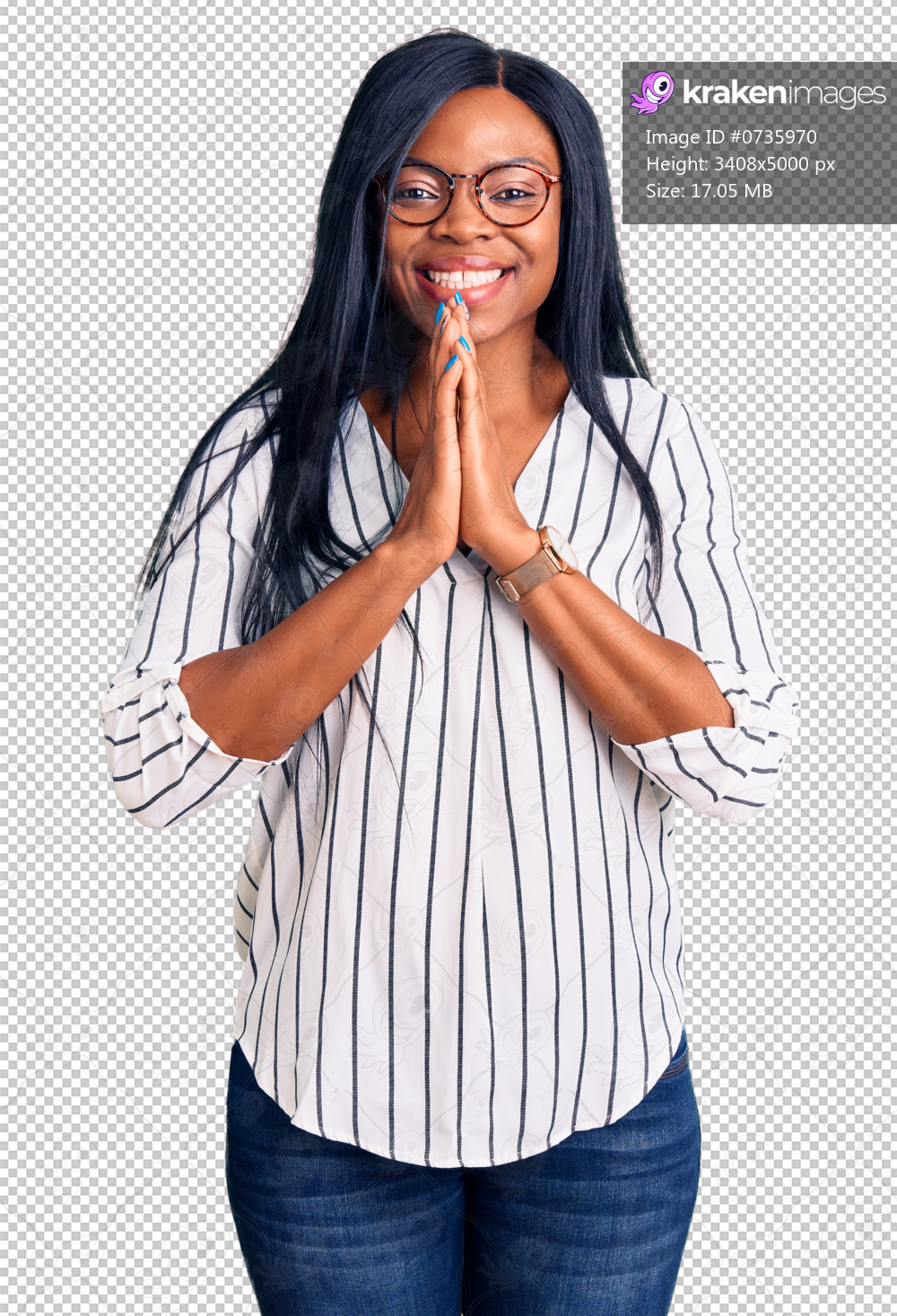 Young african american woman wearing casual clothes and glasses praying with hands together asking for forgiveness smiling confident.