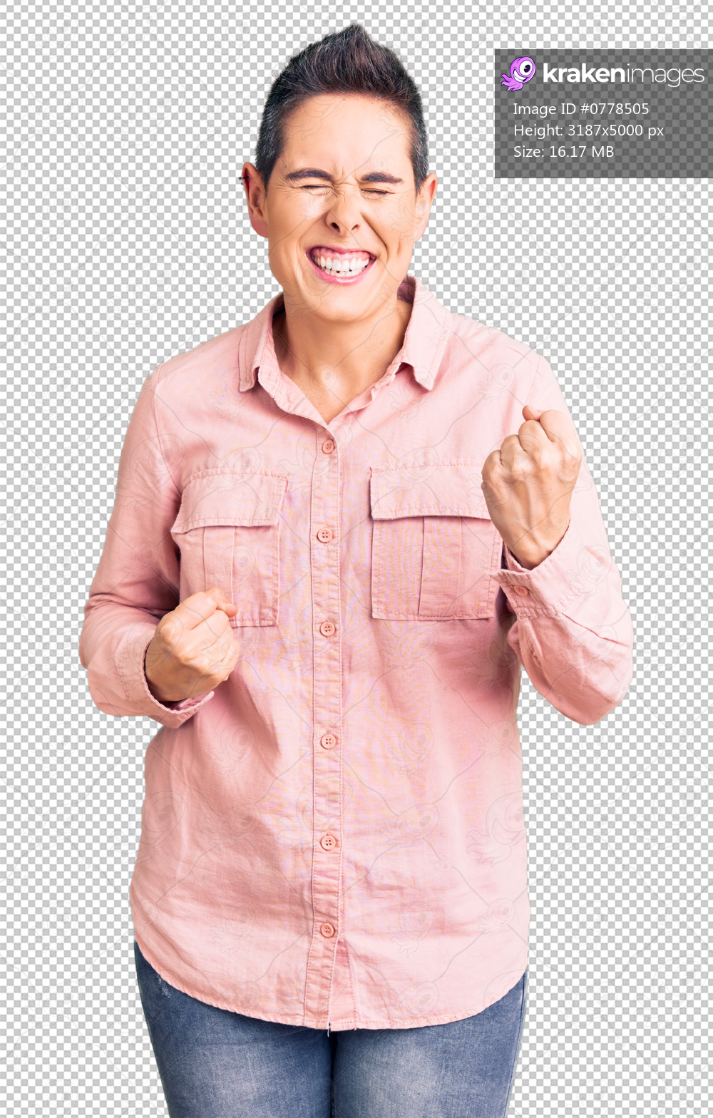 Young woman with short hair wearing casual clothes celebrating surprised and amazed for success with arms raised and eyes closed. winner concept.