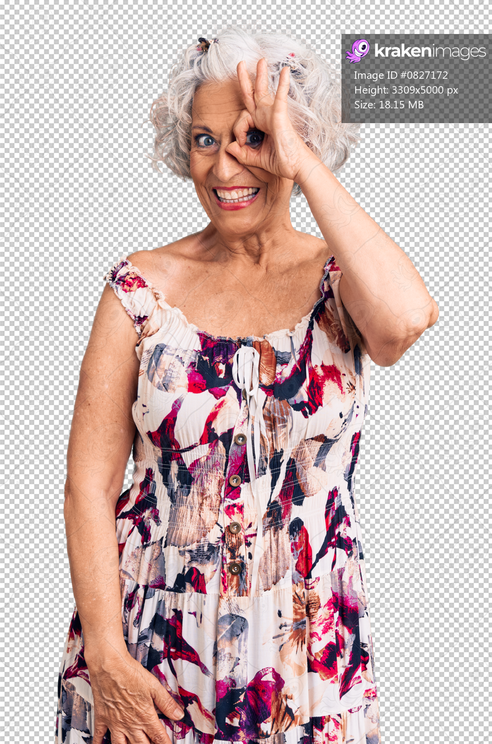 Senior grey-haired woman wearing casual clothes doing ok gesture with hand smiling, eye looking through fingers with happy face.