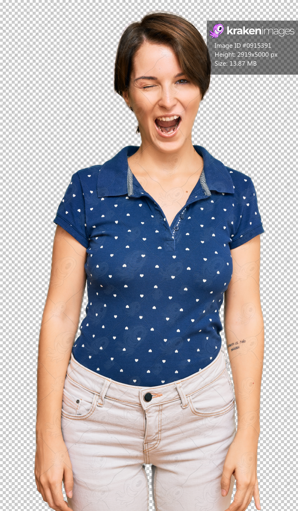 Young brunette woman with short hair wearing casual clothes winking looking at the camera with sexy expression, cheerful and happy face.
