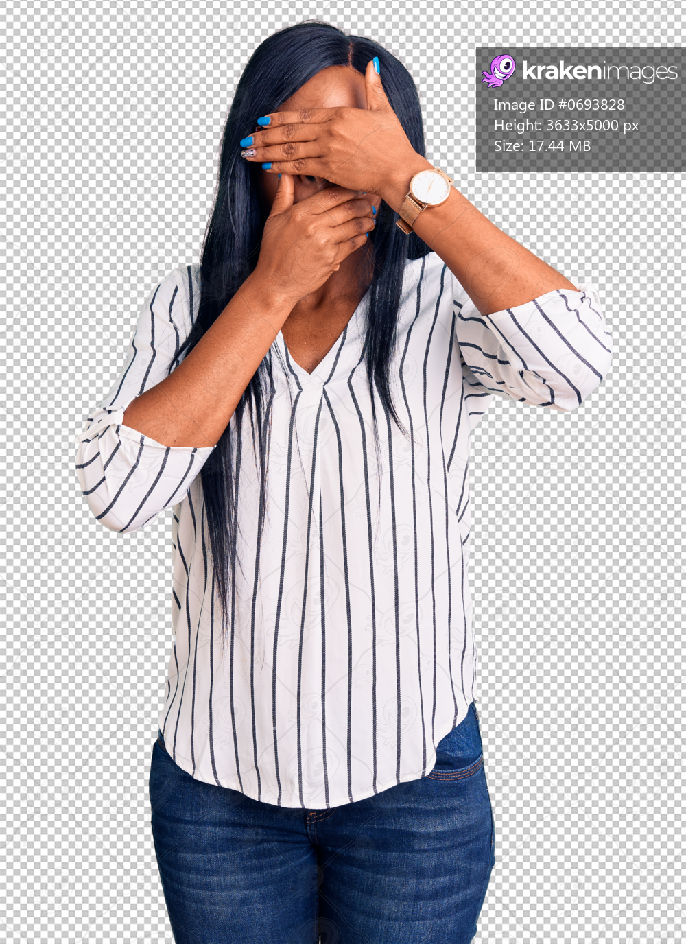 Young african american woman wearing casual clothes and glasses covering eyes and mouth with hands, surprised and shocked. hiding emotion