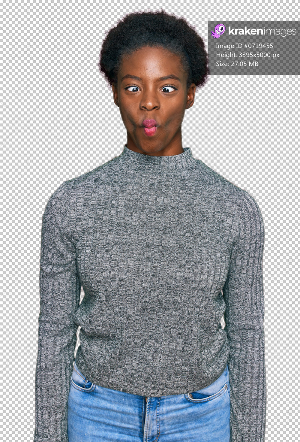 Young african american girl wearing casual clothes making fish face with lips, crazy and comical gesture. funny expression.