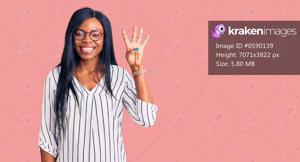 Young african american woman wearing casual clothes and glasses showing and pointing up with fingers number four while smiling confident and happy. 