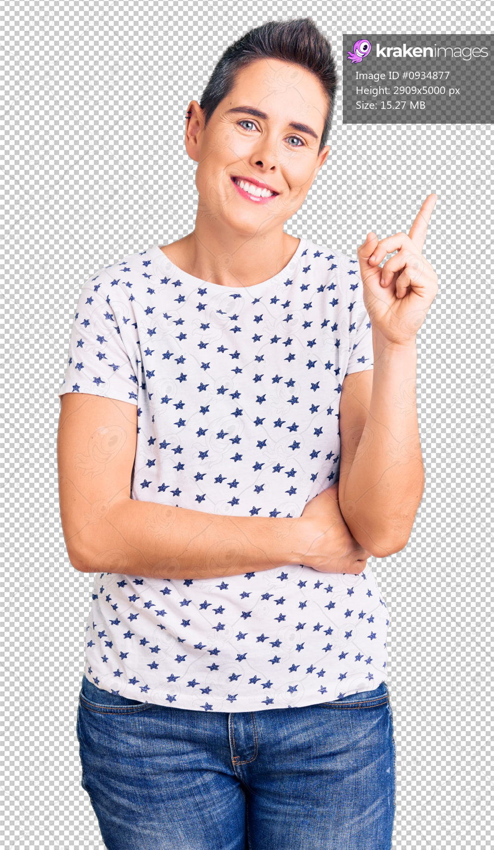 Young woman with short hair wearing casual clothes smiling happy pointing with hand and finger to the side
