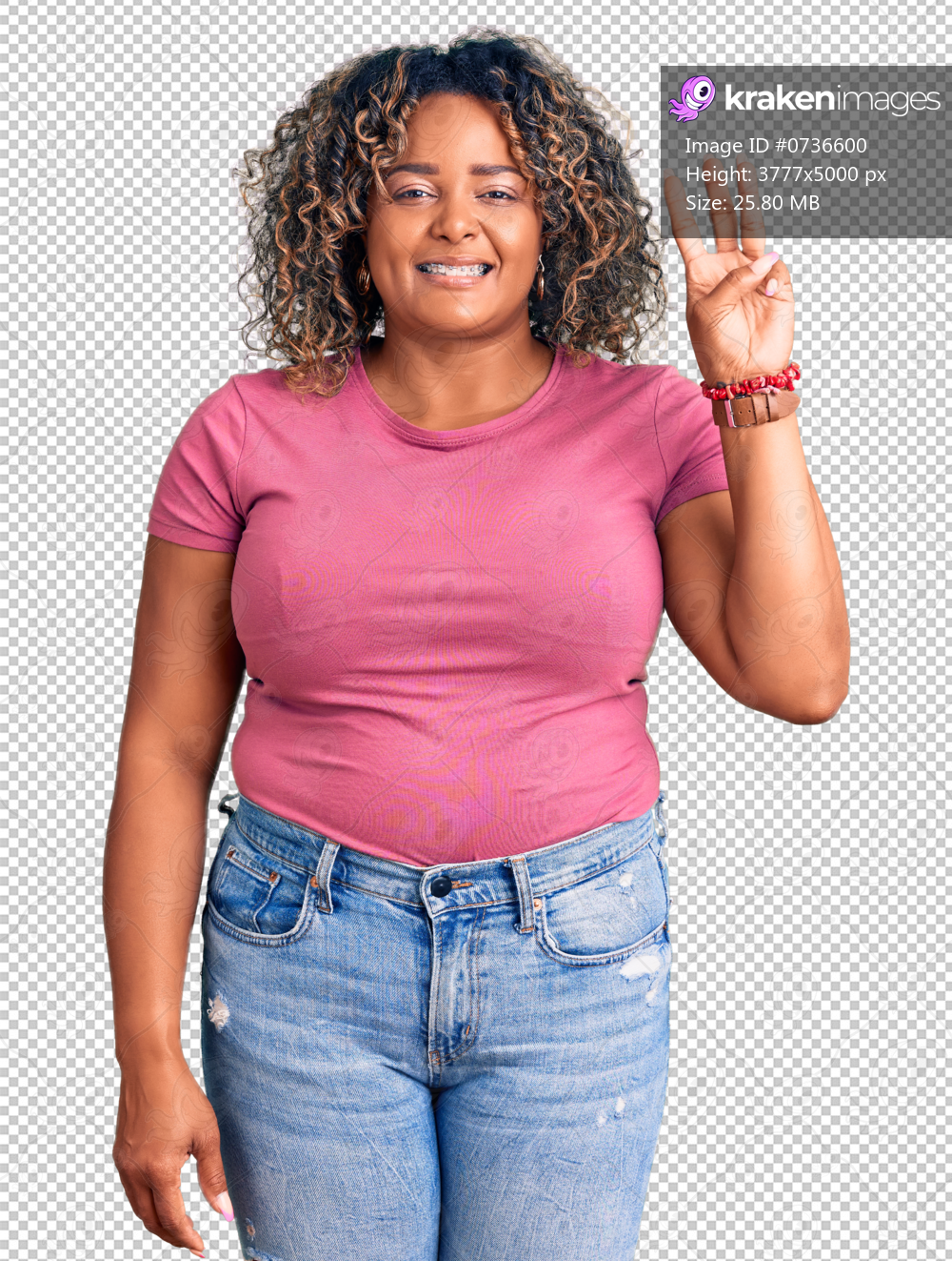 Young african american plus size woman wearing casual clothes showing and pointing up with fingers number three while smiling confident and happy.