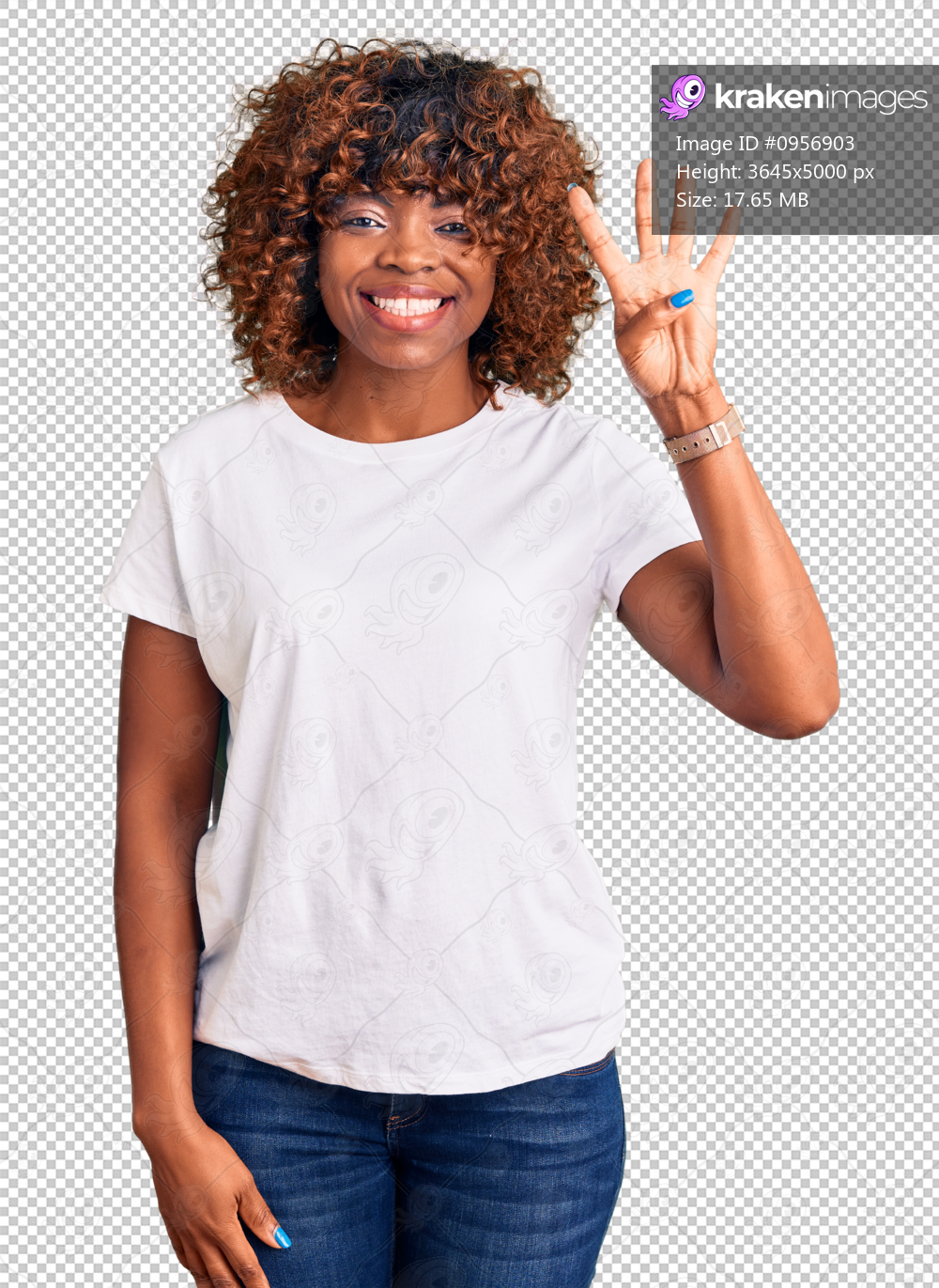 Young african american woman wearing casual white tshirt showing and pointing up with fingers number four while smiling confident and happy.