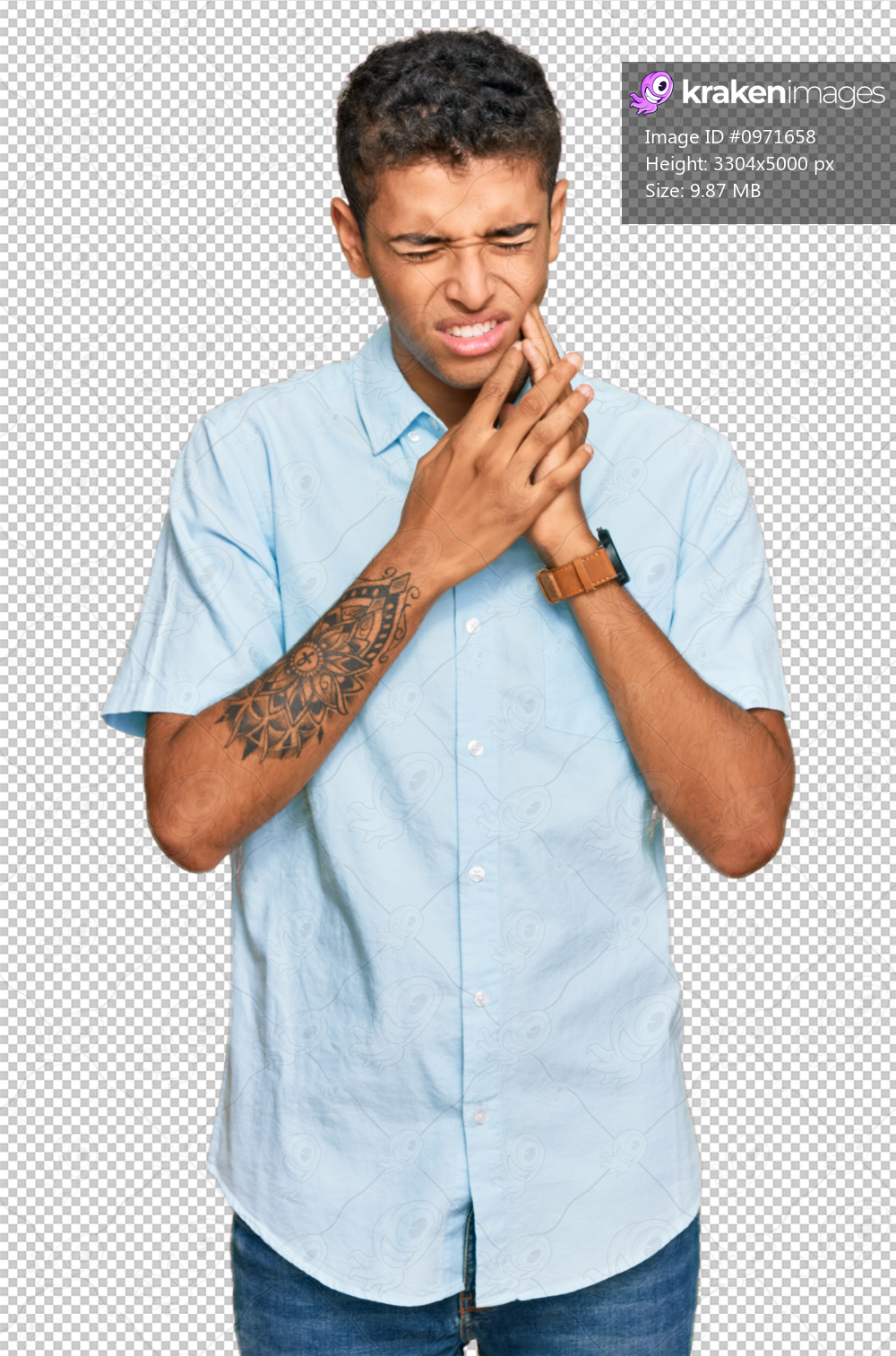 Young handsome african american man wearing casual clothes touching mouth with hand with painful expression because of toothache or dental illness on teeth. dentist